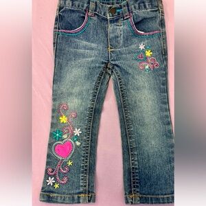 Healthtex vintage 90’s Kids Denim Jeans with Flowers and Hearts Embroidery